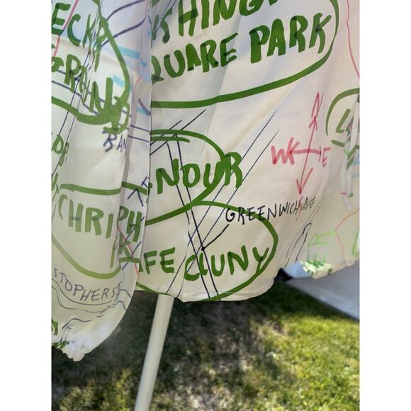 Lingua Franca Blouse S Hudson Graphic Silk Peasant Top New White Green - Picture 5 of 14